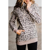 Azura Exchange Leopard High Neck Hoodie with Kangaroo Pocket