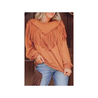 Azura Exchange Brown Chevron Fringe Loose Pullover Sweatshirt