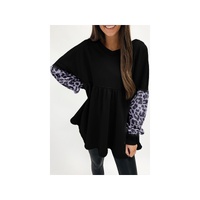 Azura Exchange Leopard Splicing Ruffle Sweatshirt