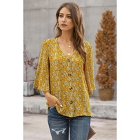 Azura Exchange Sweet Osmanthus Print Button Down Blouse