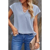 Azura Exchange Lace Trim V Neck T-shirt