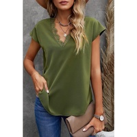Azura Exchange Lace Trim V Neck T-shirt