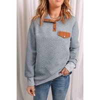 Azura Exchange Quilted Stand Neck Pullover Sweatshirt with Fake Front Pocket