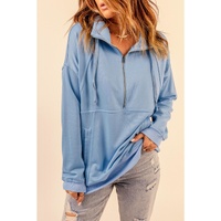 Azura Exchange Pocketed Half Zip Pullover Sky Blue Sweatshirt