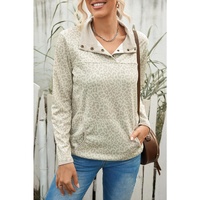 Azura Exchange Lapel Snap Front Pocket Leopard Print Sweatshirt