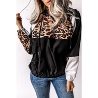Azura Exchange Contrast Stitching Hoodie with Leopard Print