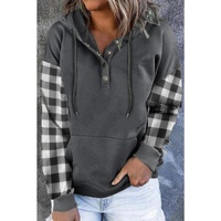 Azura Exchange Plaid Snap Button Pullover Hoodie with Pocket