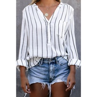 Azura Exchange Striped V Neck Pocket Long Sleeve Top