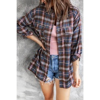 Azura Exchange Long Sleeve Plaid Shirt with Pocket Buttons