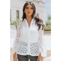 Azura Exchange Lace Hollow-out Shirt with Turn-down Collar