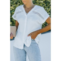 Azura Exchange Lace Splicing Buttoned Short Sleeve Shirt