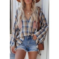 Azura Exchange Plaid Pattern Asymmetric Buttons Shirt