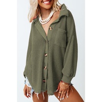 Azura Exchange Textured Green Waffle Knit Button Up Shirt