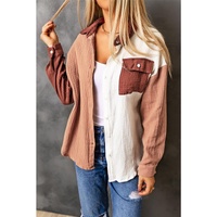 Azura Exchange Textured Color Block Long Sleeve Shirt with Pocket