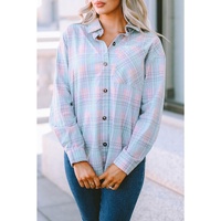Azura Exchange Plaid Pattern Long Sleeve Shirt with Collared Neckline