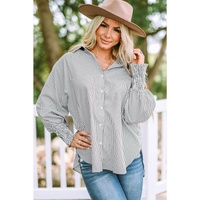 Azura Exchange Striped Boyfriend Shirt with Smocked Cuffs and Pocket
