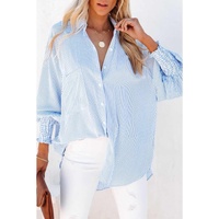 Azura Exchange Striped Boyfriend Shirt with Smocked Cuffs and Pocket