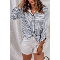 Azura Exchange Striped Long Sleeve Shirt with Pocketed Buttons