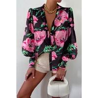 Azura Exchange Floral Print Lantern Sleeve Shirt