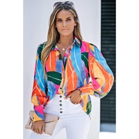 Azura Exchange Swirl Color Block Print Lantern Sleeve Shirt