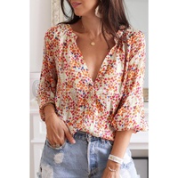 Azura Exchange Boho Floral Print Button Front Shirt