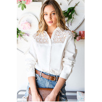 Azura Exchange Lace Crochet Splicing Button Up Shirt