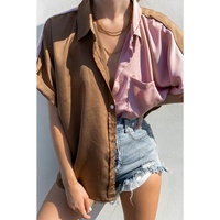 Azura Exchange Satin Color Block Short Sleeve Shirt