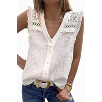 Azura Exchange Textured Sleeveless Shirt with Floral Lace Crochet