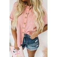 Azura Exchange Acid Wash Waffle Knit Buttoned Shirt