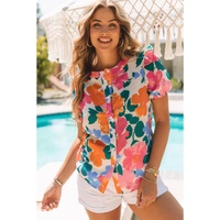 Azura Exchange Floral Print Ruffle Trim Puff Sleeve Shirt