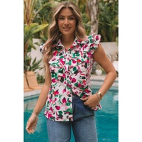 Azura Exchange Ruffled Sleeveless Shirt with Floral Print