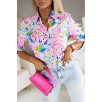 Azura Exchange Buttoned Sheath Long Sleeve Shirt with Abstract Floral Print
