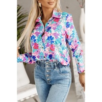 Azura Exchange Print Button-up Slim-fit Long Sleeve Shirt