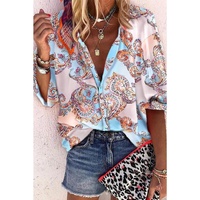 Azura Exchange Paisley Print Lantern Sleeve Button-Down Shirt