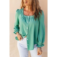 Azura Exchange Flounce Sleeve Square Neck Button-Up Shirt