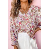 Azura Exchange Buttoned Puff Sleeves Shirt with Floral Print