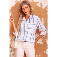 Azura Exchange Striped Roll Tab Sleeve Shirt
