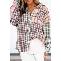 Azura Exchange Plaid Patchwork High Low Oversized Shirt