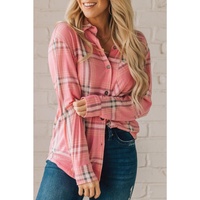 Azura Exchange Plaid Print Button Front Shirt