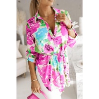 Azura Exchange Floral Print Lace-up Tunic Shirt
