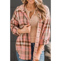Azura Exchange Plaid Pattern Shirt with Rounded Hem