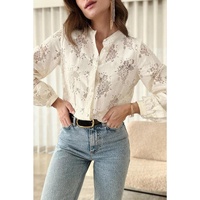 Azura Exchange Lace Stand Neck Textured Shirt
