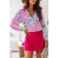 Azura Exchange Print Buttoned V Neck Shirt