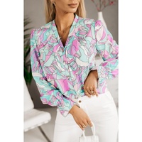 Azura Exchange Floral Print V-Neck Shirt with Ruffle Lapel