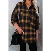 Azura Exchange Brown Plaid Pattern Flap Pockets Casual Shirt