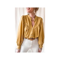 Azura Exchange Pleated Yellow Puff Sleeve Loose Shirt