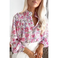 Azura Exchange Frilled Collar Floral Bubble Sleeve Shirt