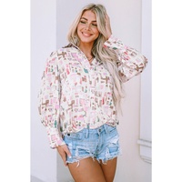 Azura Exchange Abstract Print Lantern Sleeve Casual Shirt