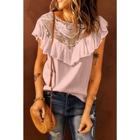 Azura Exchange Lace Splicing Ruffled Short Sleeve T-shirt