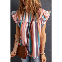 Azura Exchange Striped Tiered Ruffle Cap Sleeve Top